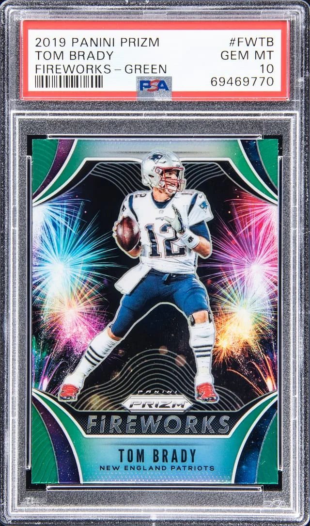 2019 Panini Prizm Tom Brady Fireworks Green #FWTB card image