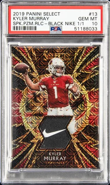 2019 Panini Select 13 Kyler Murray Sparks Prizm Relics Black Nike #1/1 card image