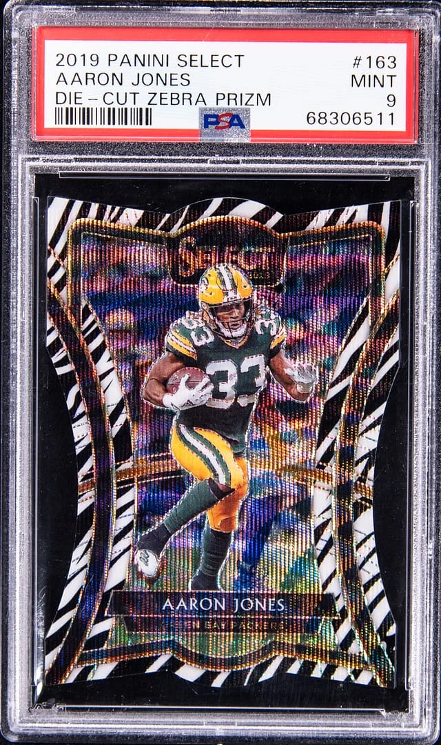 2019 Panini Select Aaron Jones Die Cut Zebra Prizm #163 card image