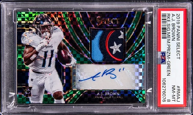 2019 Panini Select A.J. Brown Signature Memorabilia Prizm Green #RMAJ card image