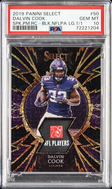 2019 Panini Select Dalvin Cook Sparks Prizm Relics Black NFLPA Logo #50 card image