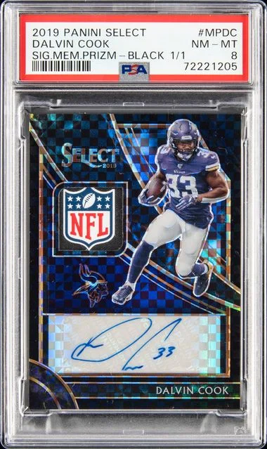 2019 Panini Select Dalvin Cook Signature Memorabilia Black Prizm #MP-DC card image