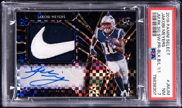 2019 Panini Select Jakobi Meyers Jumbo Signature Swatch Prime Black Brand Logo #JM-JM card image