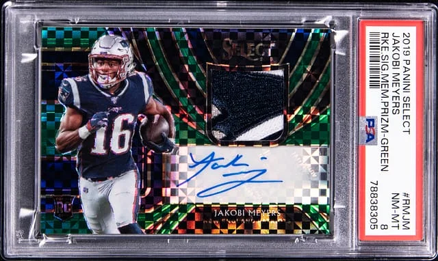 2019 Panini Select Jakobi Meyers Signature Memorabilia Gold Prizm #RM-JM card image