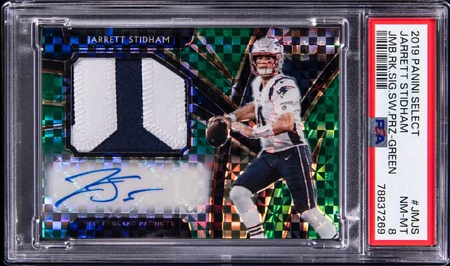 2019 Panini Select Jarrett Stidham Jumbo Signature Swatches Green Prizm #JM-JS card image