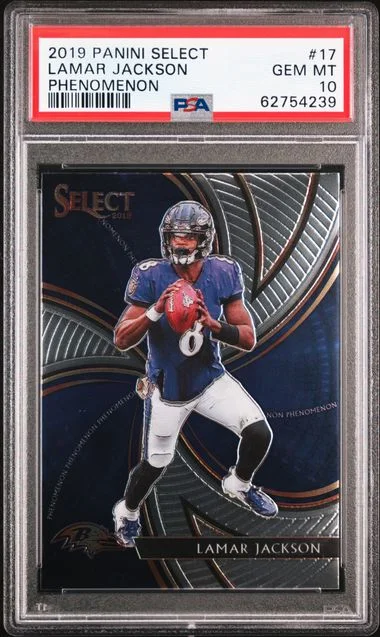 2019 Panini Select Lamar Jackson Phenomenon Tie-Dye Prizm #17 card image