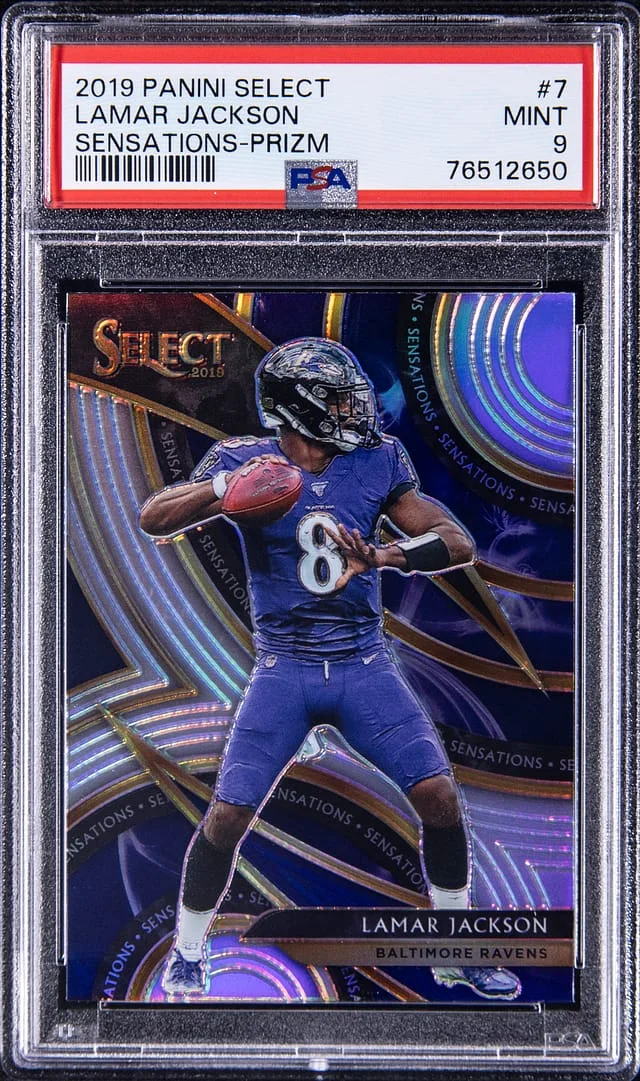 2019 Panini Select Lamar Jackson Sensations Green Prizm #7 card image