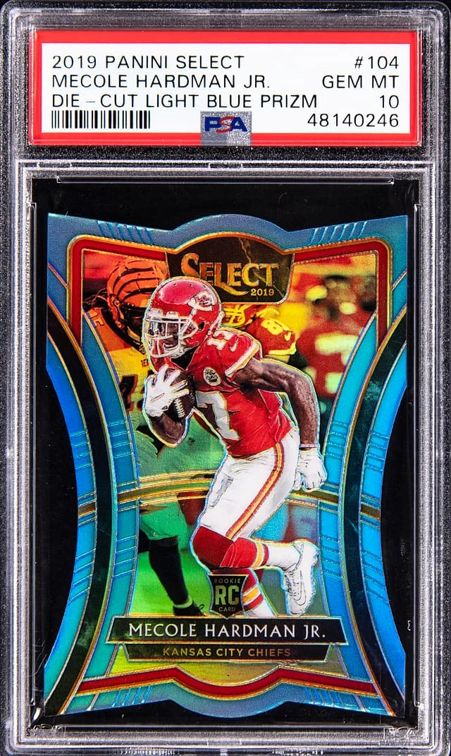 2019 Panini Select Mecole Hardman Jr. Die Cut Light Blue Prizm #104 card image