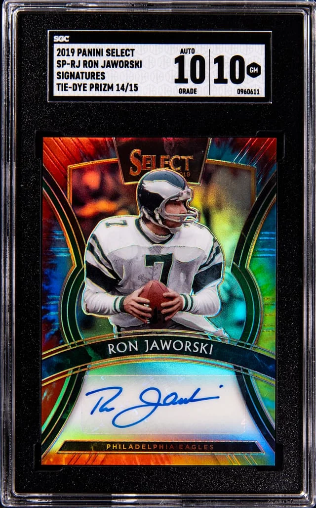 2019 Panini Select Ron Jaworski Signatures Tie-Dye Prizm #SP-RJ card image