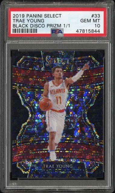 2019 Panini Select Trae Young Black Disco Prizm 1/1 #33 card image