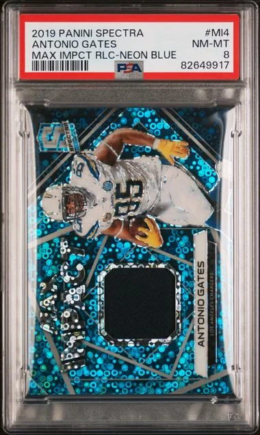2019 Panini Spectra Antonio Gates Max Impact Relics Neon Blue #MI4 card image