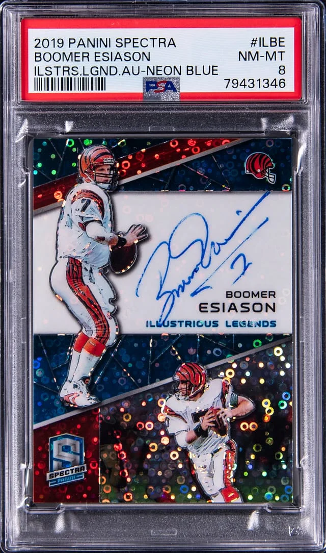 2019 Panini Spectra Boomer Esiason Illustrious Legends Autograph Neon Blue #IL-BE card image