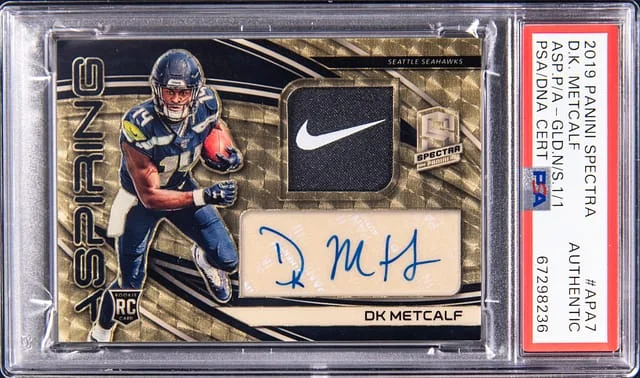 2019 Panini Spectra D.K. Metcalf Aspiring Patch Autograph Gold Nike Swoosh #APA-7 card image