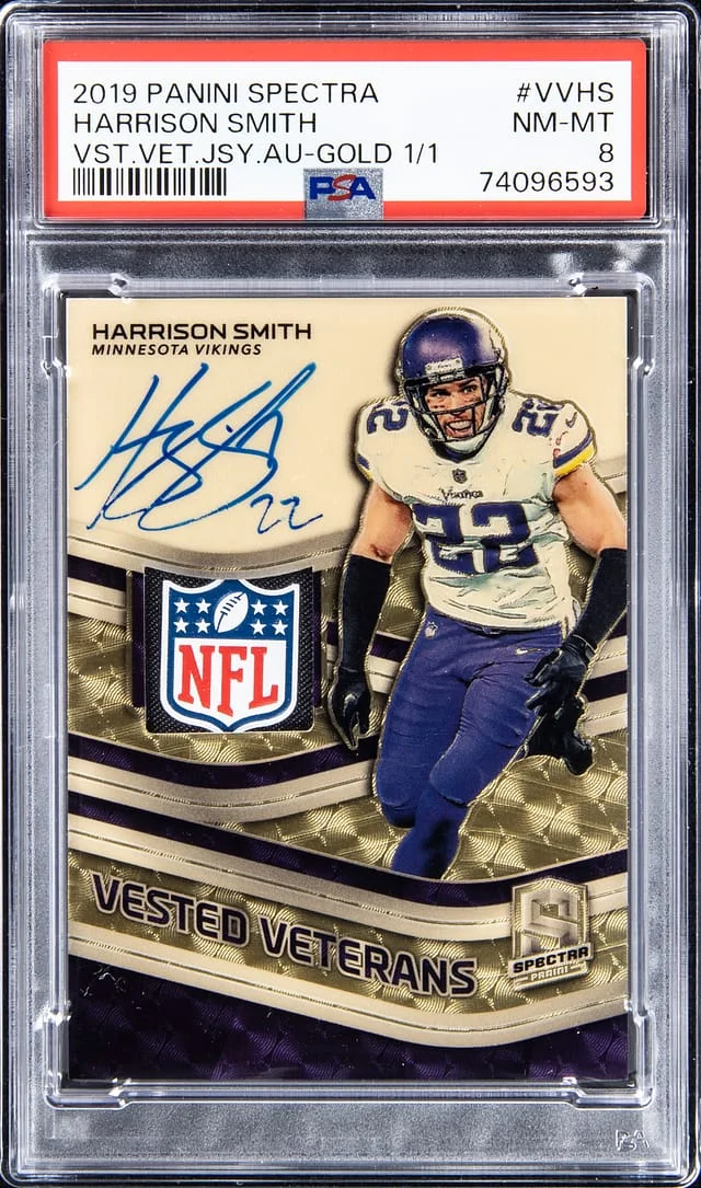 2019 Panini Spectra Harrison Smith Vested Veterans Jersey Autograph Gold #VV-HS card image