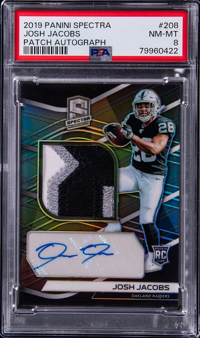 2019 Panini Spectra Josh Jacobs Patch Autograph #208 card image