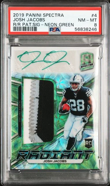 2019 Panini Spectra Josh Jacobs Radiant Patch Signatures #4 card image