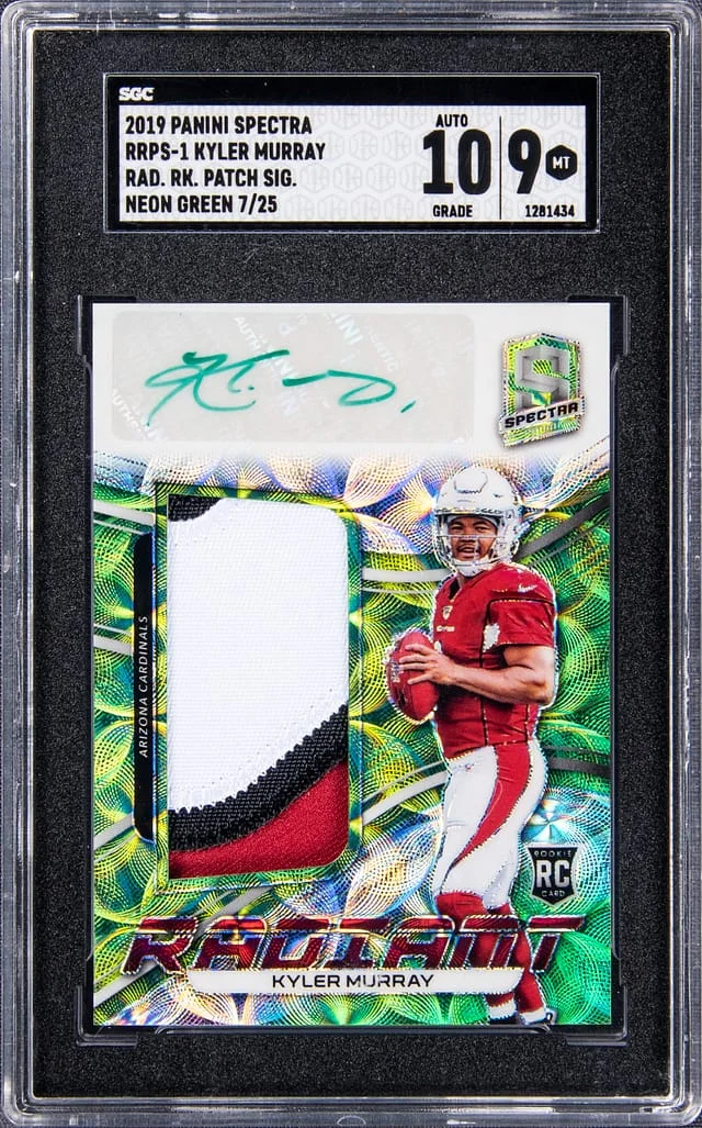 2019 Panini Spectra Kyler Murray Radiant Patch Signatures Neon Green Prizm #RRPS-1 card image