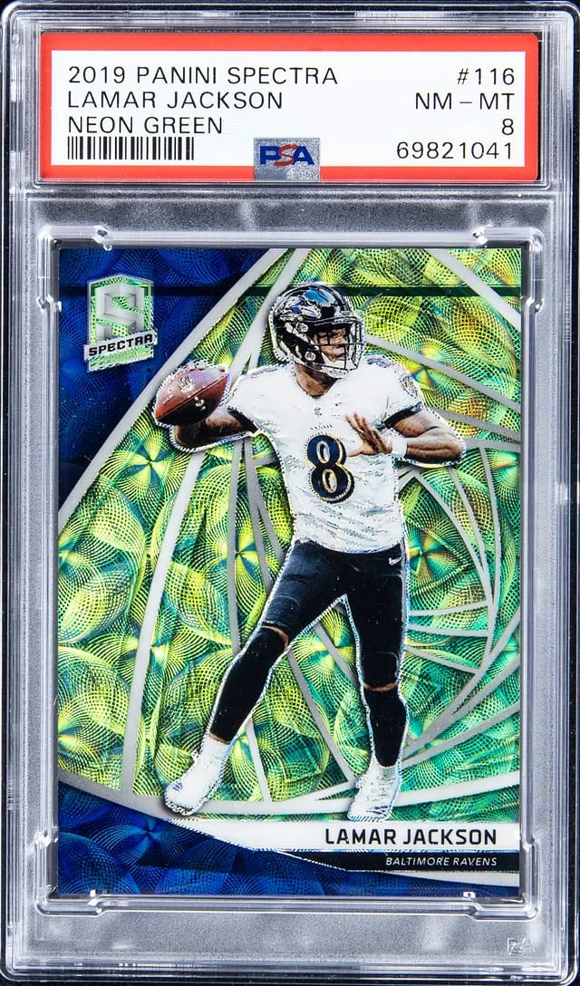 2019 Panini Spectra Lamar Jackson Neon Green #116 card image