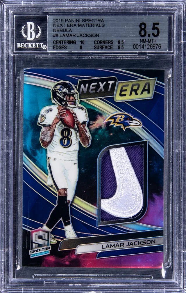 2019 Panini Spectra Lamar Jackson Next Era Materials Nebula Prizm #NE-8 card image