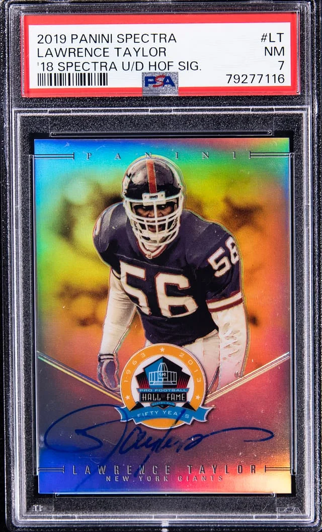 2019 Panini Spectra Lawrence Taylor 18 Spectra Update Hall of Fame Signatures #LT card image