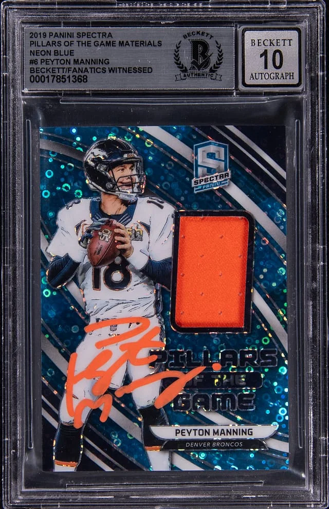 2019 Panini Spectra Peyton Manning Pillars of the Game Materials Neon Blue #PG-6 card image