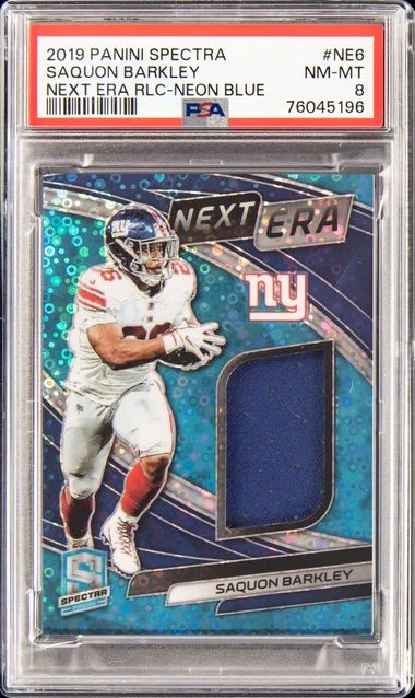 2019 Panini Spectra Saquon Barkley Next Era Relics Neon Blue #Ne6 card image