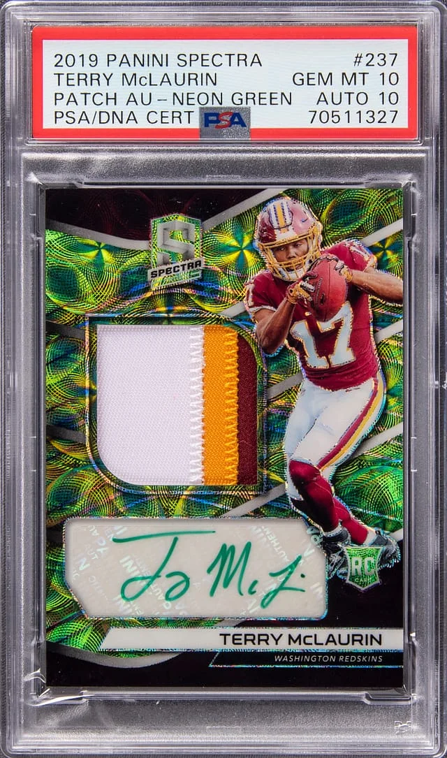 2019 Panini Spectra Terry McLaurin Patch Autograph (RPA) Neon Green #237 card image