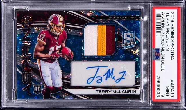 2019 Panini Spectra Terry McLaurin Aspiring Patch Autograph Neon Blue #APA-19 card image