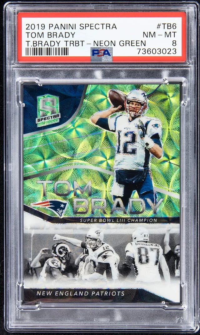 2019 Panini Spectra Tom Brady Tribute Neon Green #TB-6 card image