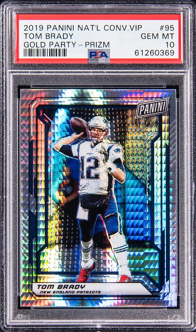 2019 Panini Tom Brady National Conbention VIP Gold Party Tiger Stripes #95 card image