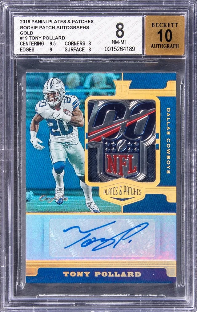2019 Panini Tony Pollard Plates & Patches Patch Autograph (RPA) Gold #RPA-TPO card image