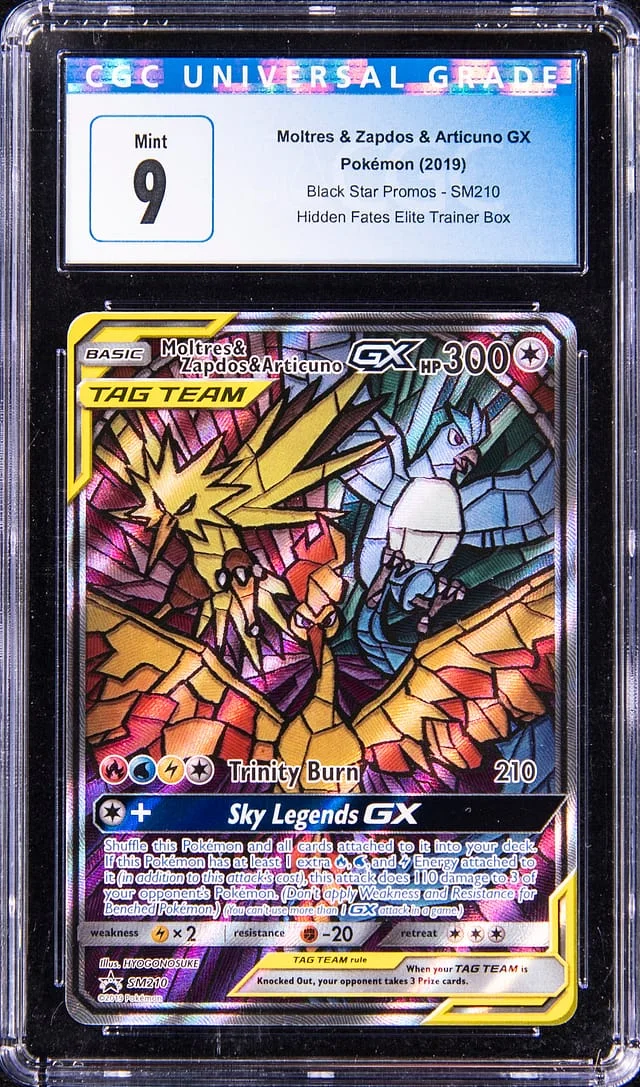 2019 Pokemon Black Star Promos Hidden Fates Elite Trainer Box Moltres & Zapdos & Articuno GX #SM210 card image