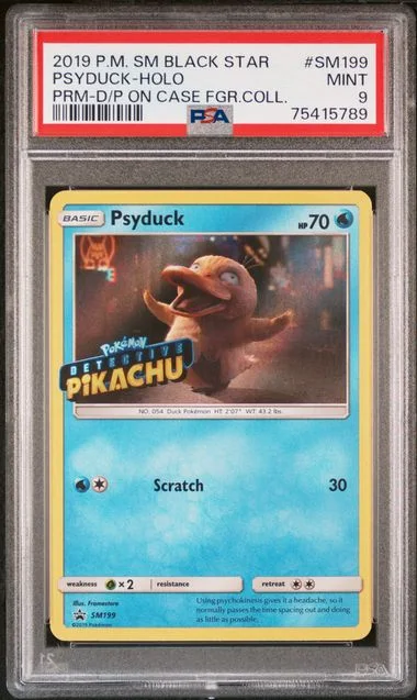 2019 Pokemon SM Black Star Promo Detective Pikachu On The Case Figure Collection Rare Holofoil Psyduck #SM199 card image
