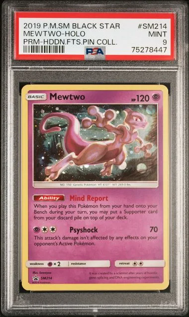 2019 Pokemon SM Black Star Promo Hidden Fates Pin Collection Holofoil Mewtwo #SM214 card image