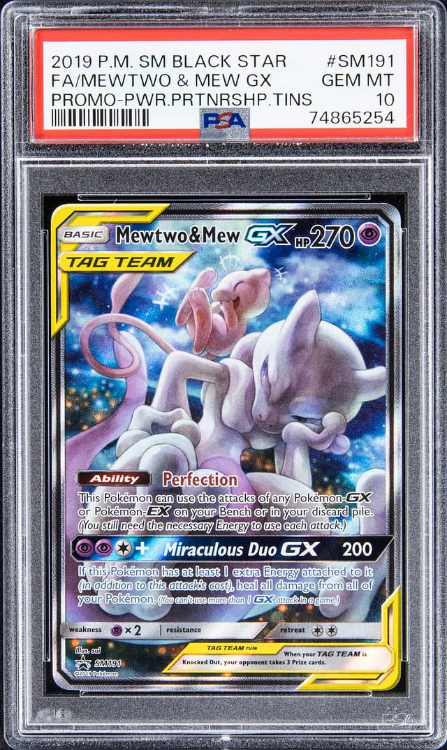 2019 Pokemon SM Black Star Promo Power Partnership Tins Full Art Mewtwo & Mew GX #SM191 card image