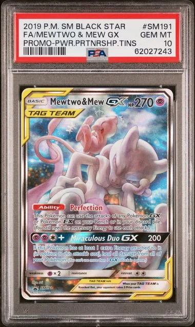 2019 Pokemon Sm Black Star Promo Power Partnership Tins Full Art/Mewtwo & Mew Gx #SM191 card image