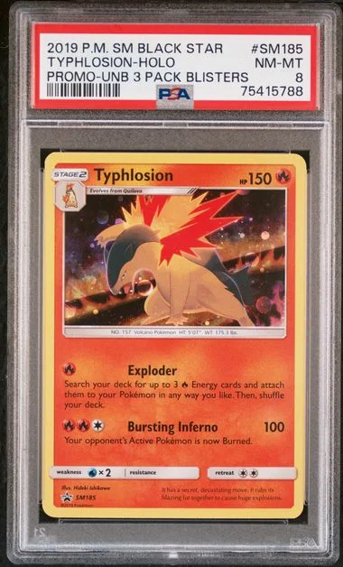 2019 Pokemon SM Black Star Promo Unbroken Bonds Three Pack Blisters Rare Holofoil Typhlosion #SM185 card image