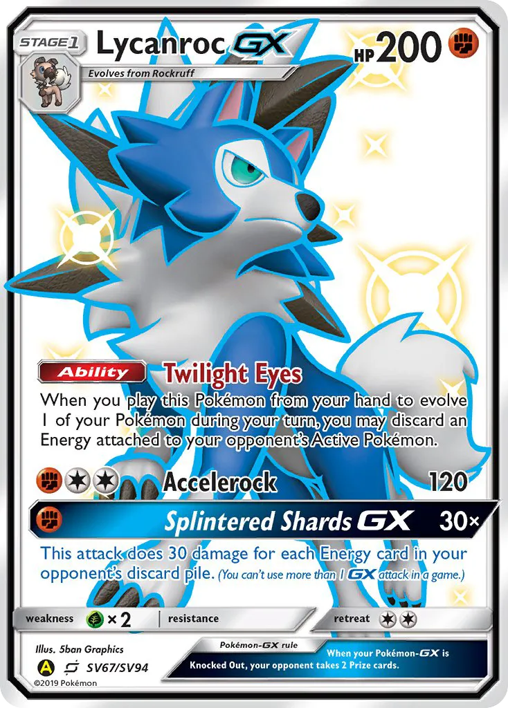 2019 Hidden Fates Shiny Vault Lycanroc-GX #SV67 Rare Shiny GX card image