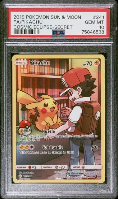 2019 Pokemon Sun and Moon Cosmic Eclipse Secret Rare Full Art Pikachu #241 card image