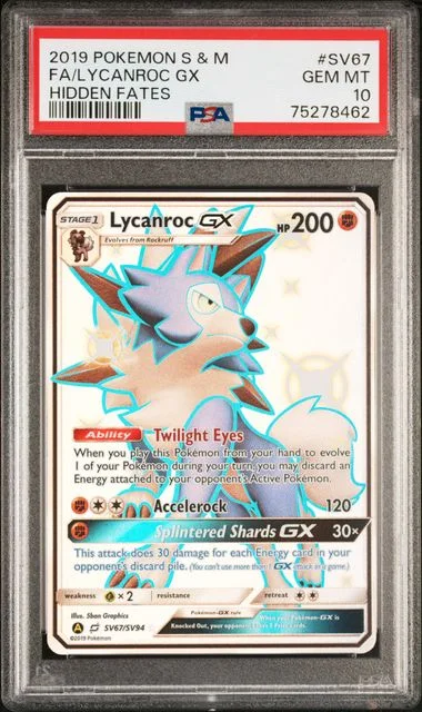 2019 Pokemon Sun and Moon Hidden Fates Full Art Lycanroc GX #SV67 card image