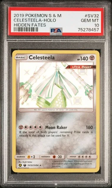 2019 Pokemon Sun and Moon Hidden Fates Holofoil Celesteela #SV32 card image