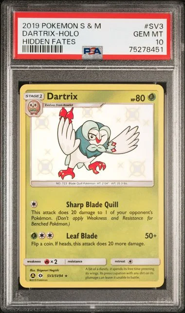 2019 Pokemon Sun and Moon Hidden Fates Holofoil Dartrix #SV3 card image