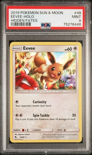 2019 Pokemon Sun and Moon Hidden Fates Holofoil Eevee #48 card image