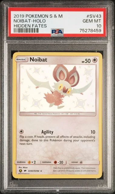 2019 Pokemon Sun and Moon Hidden Fates Holofoil Noibat #SV43 card image