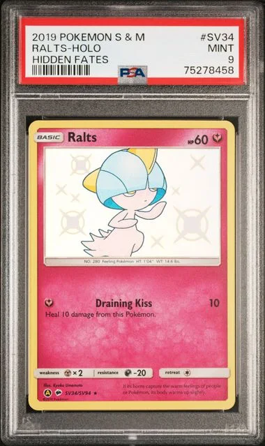 2019 Pokemon Sun and Moon Hidden Fates Holofoil Ralts #SV34 card image