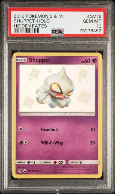 2019 Pokemon Sun and Moon Hidden Fates Holofoil Shuppet #SV16 card image