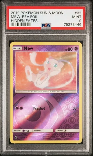 2019 Pokemon Sun and Moon Hidden Fates Reverse Foil Mew #32 card image