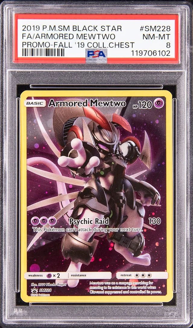 2019 Pokemon Sun and Moon Promo Fall '19 Collectors Chest Full Art Armored Mewtwo #SM228 card image