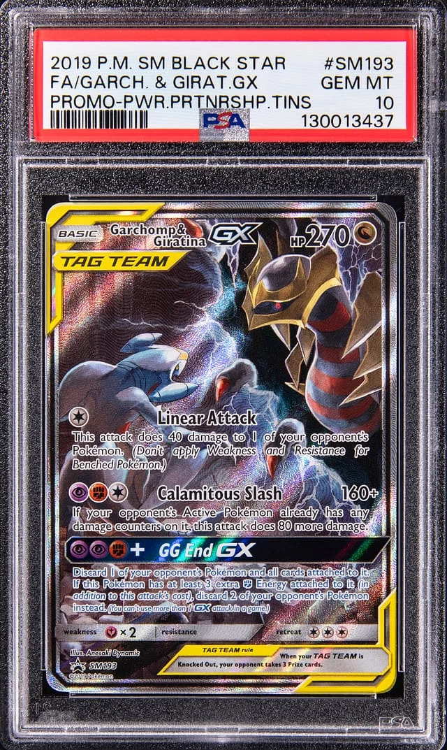 2019 Pokemon Sun & Moon Black Srar Promo Power Partnership Tins Full Art Garchomp & Giratina GX #SM193 card image