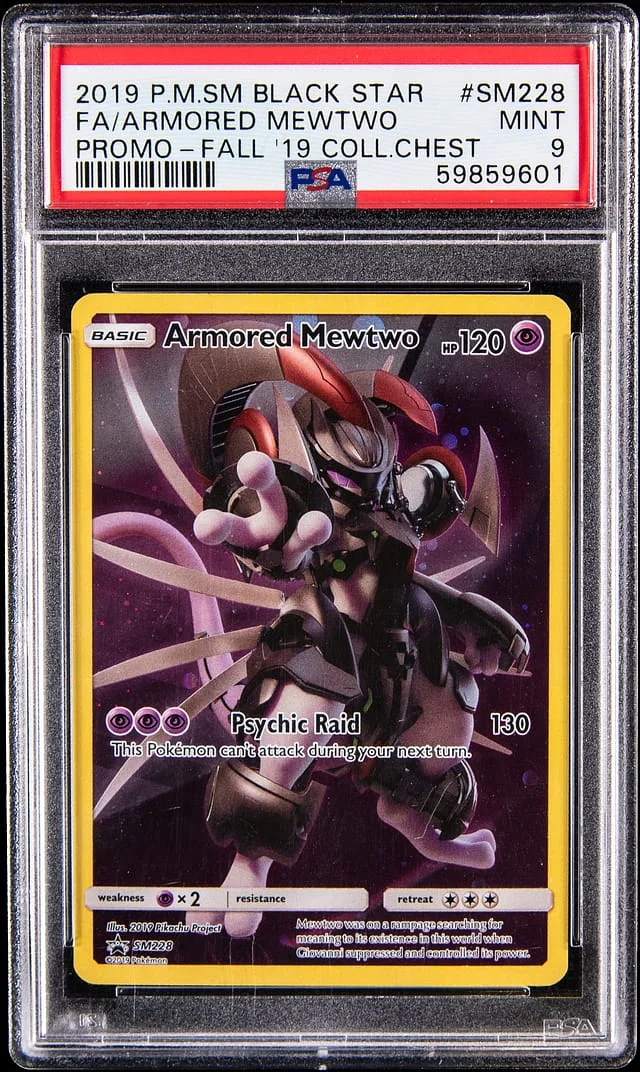 2019 Pokemon Sun & Moon Black Star Promo Fall '19 Collector's Chest Full Art Armored Mewtwo #SM228 card image